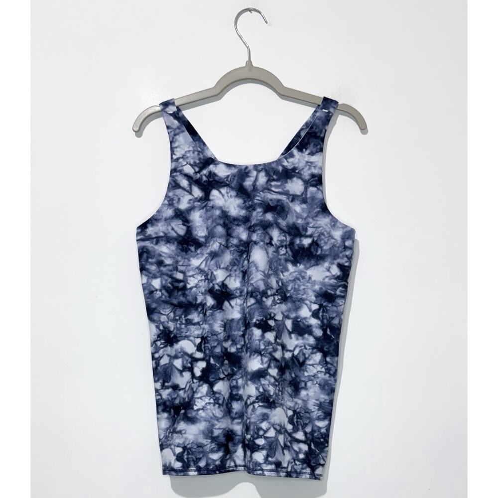 Athleta Girl Tank Top XL 14 Blue White Crew Neck Sleeveless Breathable